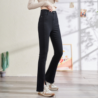 唐狮秋季新款牛仔裤女唐狮秋季新款牛仔裤喇叭裤修身高腰显瘦简约开叉微喇黑色