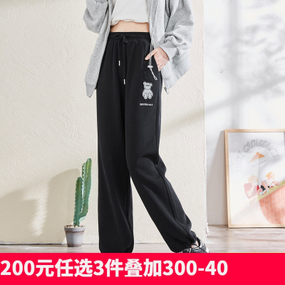 [200元3件]唐狮秋季新款运动裤女休闲裤宽松抽绳束脚显瘦小熊魔术贴in潮