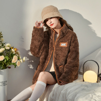 [2.5折价136元]唐狮秋冬新款加厚外套女宽松韩式百搭设计感棕色仿羊羔毛上衣