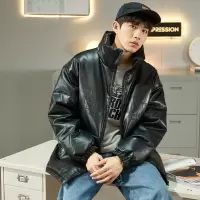 [1折价136.9元叠加优惠券]唐狮冬季新款立领仿PU皮短款羽绒服男潮流百搭保暖冬季外套
