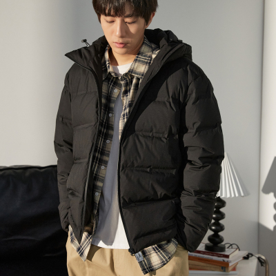 [直降价361元]唐狮冬季新款绒纯色连帽短款羽绒服男潮休闲风百搭厚外套