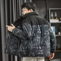 [3件8.5折169.9元,叠加优惠券]唐狮棉衣外套男立领宽松拼接满印棉服男冬季棉衣外套男