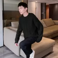 [1折价56.9元叠加优惠券]唐狮针织衫男式针织衫男净色暗纹理圆领毛衫男士毛衣