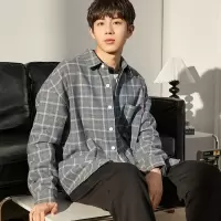 [3件8.5折101.9元,叠加优惠券]唐狮冬季新款格子衬衫男保宽松长袖衬衫男秋冬复古保暖男衬衣