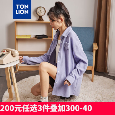 [200元3件]唐狮初秋新款长袖衬衫女休闲运动overize衬衣外套学院风上衣J