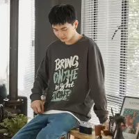 [1折价29.9元叠加优惠券]唐狮春秋季新款文字印花纯棉长袖t恤男潮休闲in风圆领打底衫