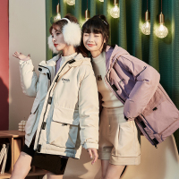 [直降价297元]唐狮冬季新款羽绒服女短款小个子工装白色羽绒服时尚派克服潮