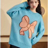 [2.5折价102元]唐狮秋冬新款蝴蝶结毛衣女外搭套头慵懒风软糯系宽松外穿上衣