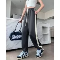 [1折]唐狮秋冬新款运动裤女休闲裤宽松侧边拼接长裤子束脚加绒卫裤