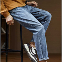 唐狮秋冬新款牛仔裤男直筒宽松男士长裤韩版潮流九分休闲裤子