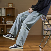 唐狮冬季新款男牛仔长裤宽松直筒长裤高街阔腿裤子男潮流休闲