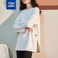 [1折价29.9元,叠加优惠券]圆领打底衫女款秋冬唐狮新款简约长袖T恤设计感内搭开叉上衣