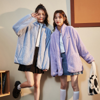 [2.5折价115元]唐狮新款秋冬季立领撞色仿羊羔绒外套女宽松软糯摇粒绒上衣