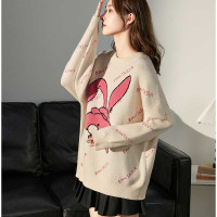 [2.5折价75元]唐狮秋冬新款女凯伊莱文嘿怕兔满印圆领毛衣爱减龄毛线衫D