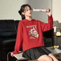 [8.5折价110.4元叠加优惠券]唐狮生肖家族连帽毛衫女爱减龄宽松红色毛衣秋冬季穿搭D
