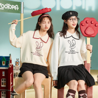 [2.5折价98元]疯狂动物城联名唐狮秋冬新款蝴蝶领撞色短款软糯风女毛衣