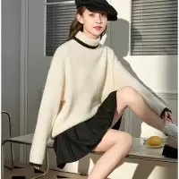 [3件8.5折93.4元,叠加优惠券]唐狮秋冬新款撞色女高领毛衣日系慵懒复古初秋奶系长袖毛衫D