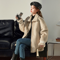 [直降价250元]唐狮秋冬新款外套女仿兔毛机车服百搭加厚仿皮草短款上衣潮流