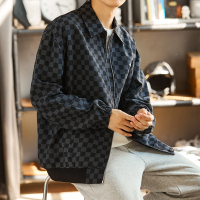 唐狮春秋季新款格子外套男休闲港风高级防风男士夹克男装夹克衫