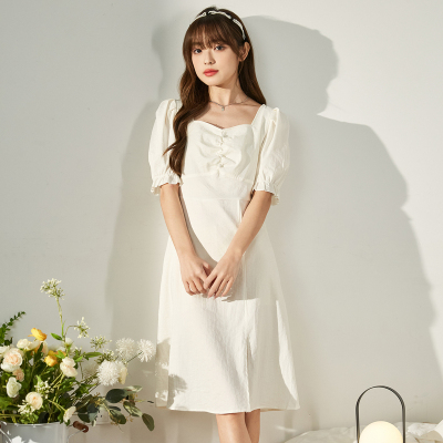 [2.5折价108元]唐狮夏装新款法式连衣裙女中长款淑女设计感开叉青少裙子潮