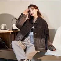 [1折价76.9元,叠加优惠券]唐狮春季新款渐变色牛仔外套女黑色潮酷美式高级感上衣春秋潮