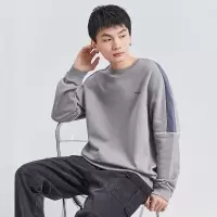 [8.5折价98.5元叠加优惠券]唐狮新款圆领卫衣男春秋季黑色拼接青少无帽卫衣男士上衣潮