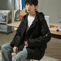 [1.5折价109元]唐狮春季新款男外套连帽净色工装冲锋少上衣户外夹克男潮