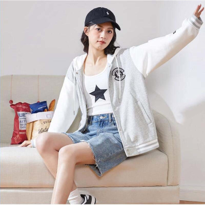 [1.5折价106元]唐狮春季新款外套女撞色拼接超好看休闲连帽棒球服上衣春秋