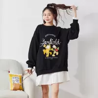 [8.5折价101.9元叠加优惠券]唐狮春夏新款连衣裙女假两卫衣裙宽松中长款外穿学院风裙子