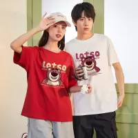 [3件8.5折56元,叠加优惠券]草莓熊联名唐狮新款夏季情侣装同码短袖T恤男纯棉体恤女潮T