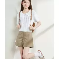 [1折价39.9元叠加优惠券]唐狮休闲短裤女宽松基础纯色夏季新款简约气质小开叉裤子DK