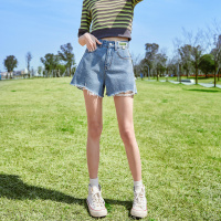 [2.5折价97元]唐狮春夏季新款牛仔短裤女a字显瘦休闲高腰宽松破洞毛边小个子