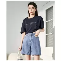[3件8.5折93.4元,叠加优惠券]唐狮春夏季新款女牛仔短裤宽松显瘦阔腿高腰潮薄款五分中裤子女