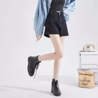 [3件8.5折84.9元,叠加优惠券]唐狮新款春夏季牛仔短裤女高腰弹力修身显瘦潮酷辣妹黑色裤子女