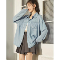 唐狮春夏新款天丝牛仔衬衫女薄款设计感小众衬衣外套宽松百搭
