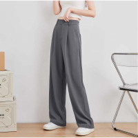 [2.5折价114元]唐狮春夏新款灰色西装裤女高级垂坠感休闲裤子高腰阔腿长裤