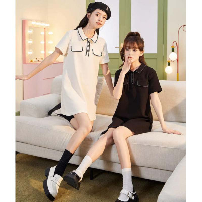 [8.5折价101.9元叠加优惠券]唐狮黑色连衣裙女裙子女夏季新款女装春装女新款衬衫裙长裙ys