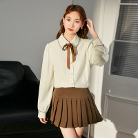 唐狮秋新款女娃娃领系蝴蝶结飘带长袖衬衫甜美少女衬衣温柔DY