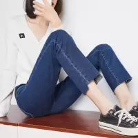 [1折价39.9元叠加优惠券]唐狮新款牛仔裤女韩版脚口不规则紧身小直筒长裤ins