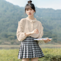 唐狮春季长袖衬衣女式衬衫女士泡泡袖上衣百搭木耳边