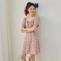 [1折价46.9元,叠加优惠券]唐狮连衣裙新款女波点泡泡袖方领连衣裙法式复古气质时尚百搭