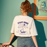 唐狮 | 夏季新款女短袖T恤后背趣味滑板少女印花洋气时尚体恤