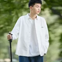[3件8.5折101.9元,叠加优惠券]唐狮秋季新款日系长袖衬衫男白衬衫印花设计感宽松休闲衬衣潮