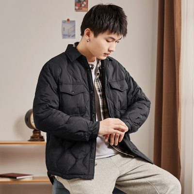 [8.5折]衬衫领唐狮冬季新款轻薄羽绒服男装翻领短款夹克保暖外套