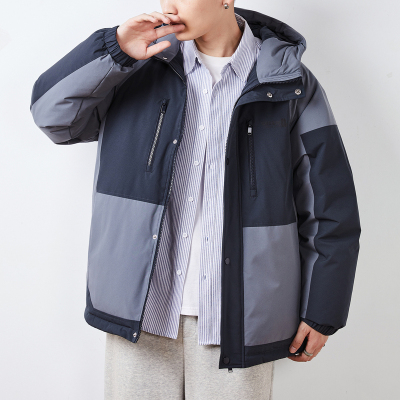 [8.5折]唐狮冬季新款连帽羽绒服男士拼接撞色加厚休闲百搭工装外套潮