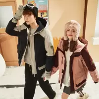 [3件8.5折399.4元,叠加优惠券]唐狮冬季新款情侣连帽拼接撞色户外短款羽绒服男女款厚外套
