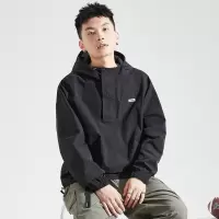 [3件8.5折135.9元,叠加优惠券]唐狮春秋季新款梭织拉链连帽卫衣男士宽松半开胸黑色外套潮