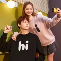 [3件8.5折118.9元,叠加优惠券]唐狮秋季新款情侣装卫衣男女圆领加绒套头卫衣趣味印花上衣G