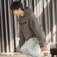 [1.5折价66元]唐狮秋冬新款连帽卫衣男士灰色美式宽松后背图案春装上衣潮Wp