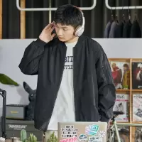 [3件8.5折161.4元,叠加优惠券]唐狮秋季新款棒球领净色拉链飞行夹克痞帅美式潮牌男款外套G